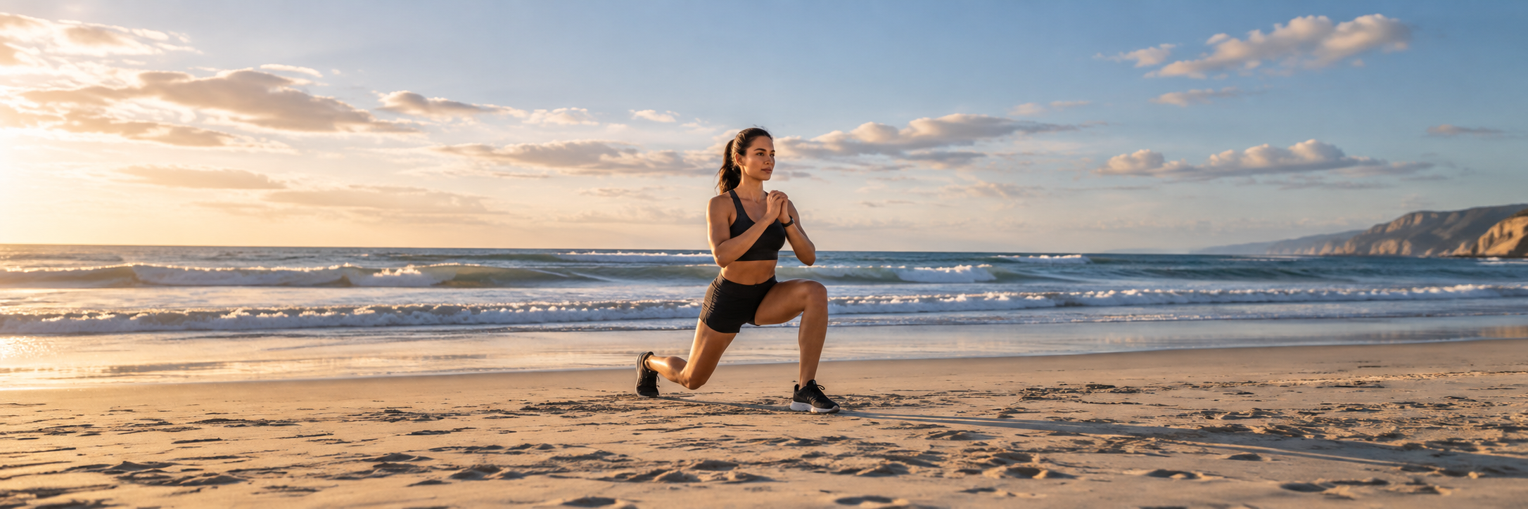 Persona entrenando en una playa
