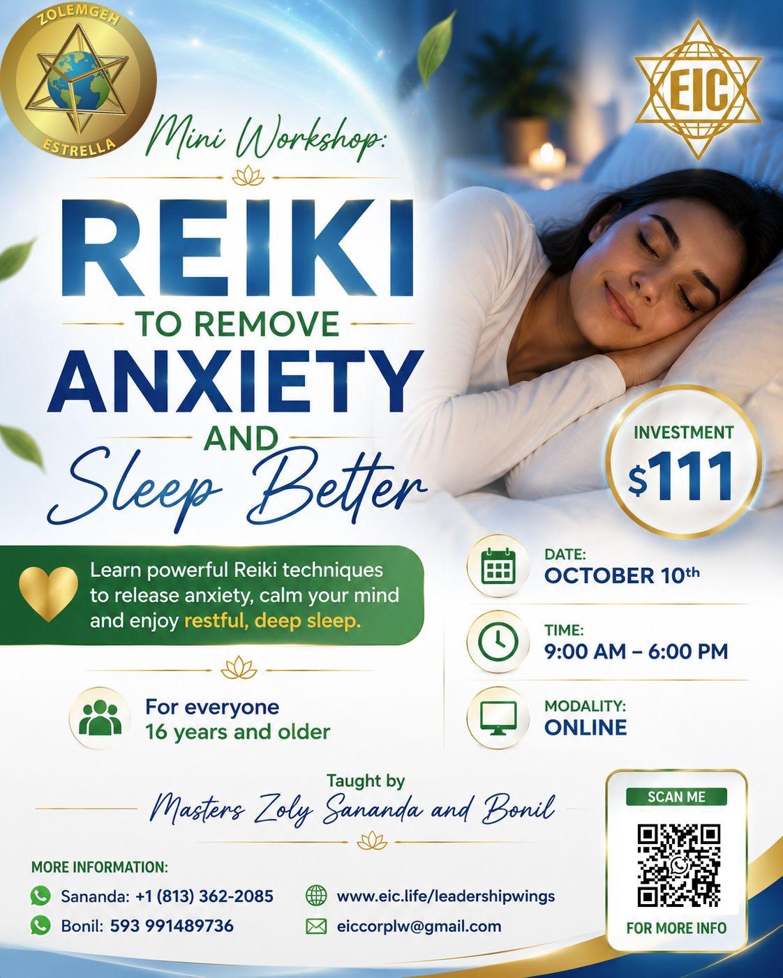 Flyer del mini workshop de Reiki para el descanso