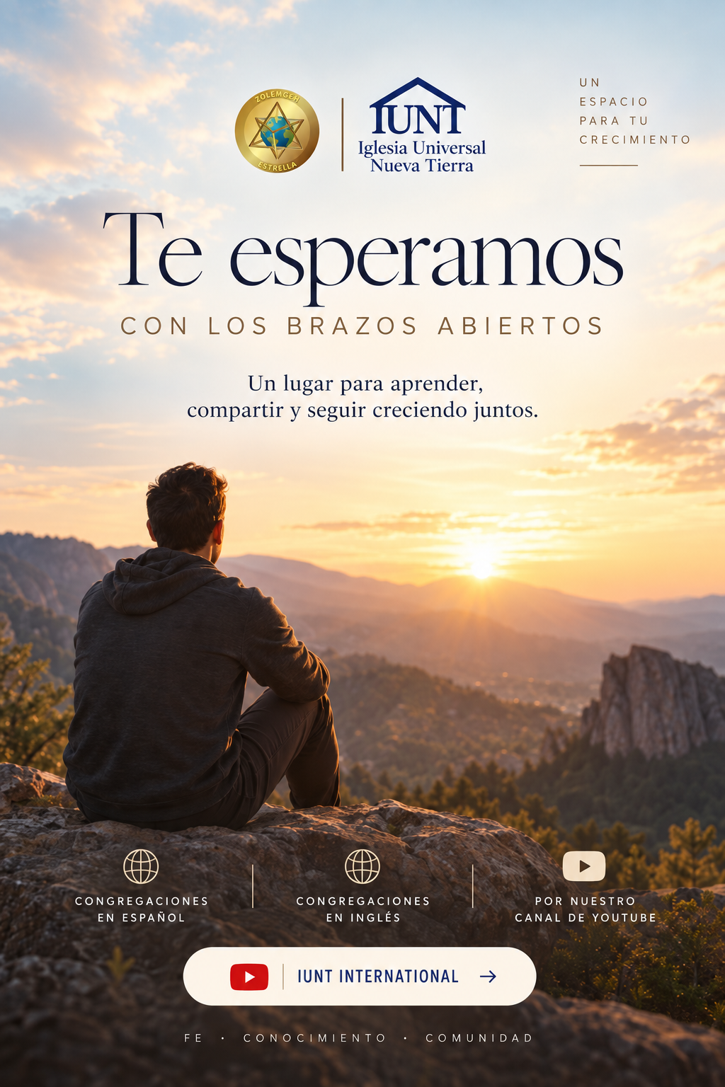 Flyer de bienvenida de IUNT Iglesia Universal Nueva Tierra
